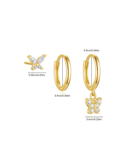 925 Sterling Silver Butterfly Charm 3-Piece Earring Set
