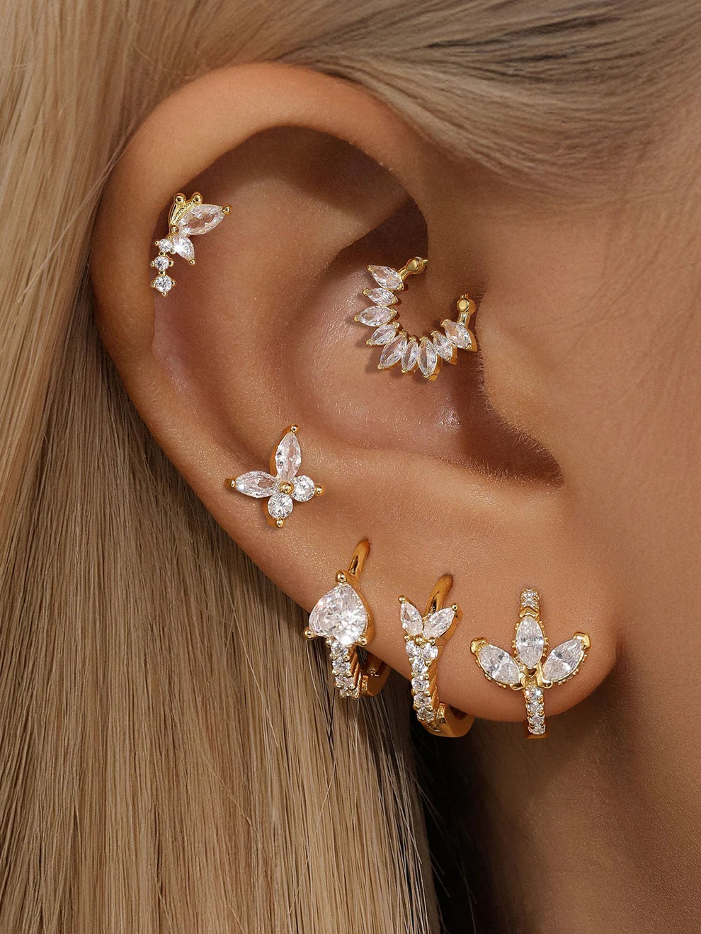 925 Sterling Silver Butterfly Flower Earring Set