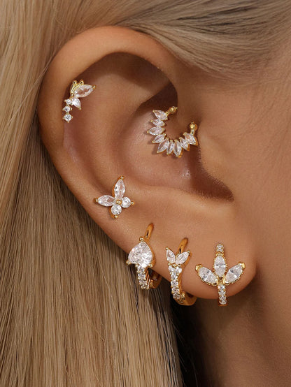 925 Sterling Silver Butterfly Flower Earring Set