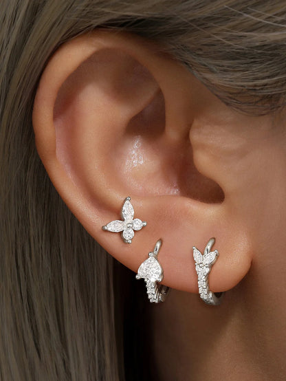 925 Sterling Silver Butterfly Flower Earring Set