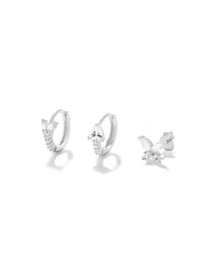 925 Sterling Silver Butterfly Flower Earring Set