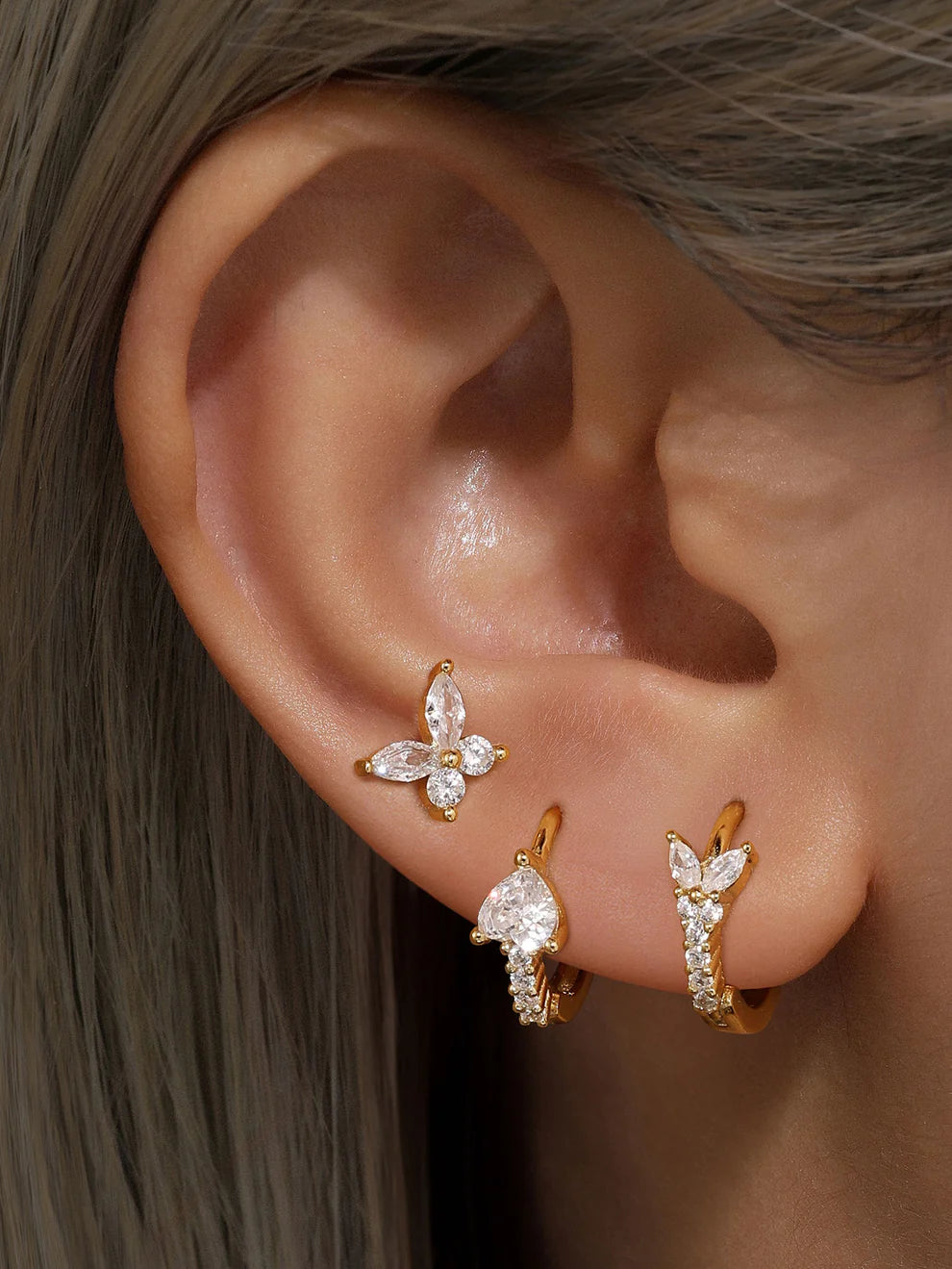 925 Sterling Silver Butterfly Flower Earring Set