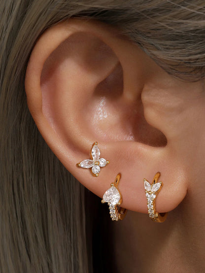 925 Sterling Silver Butterfly Flower Earring Set