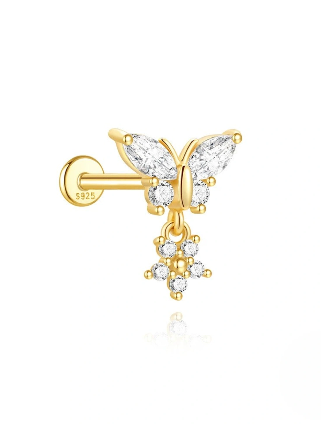 925 Sterling Silver Butterfly Flower Star Piercing Studs