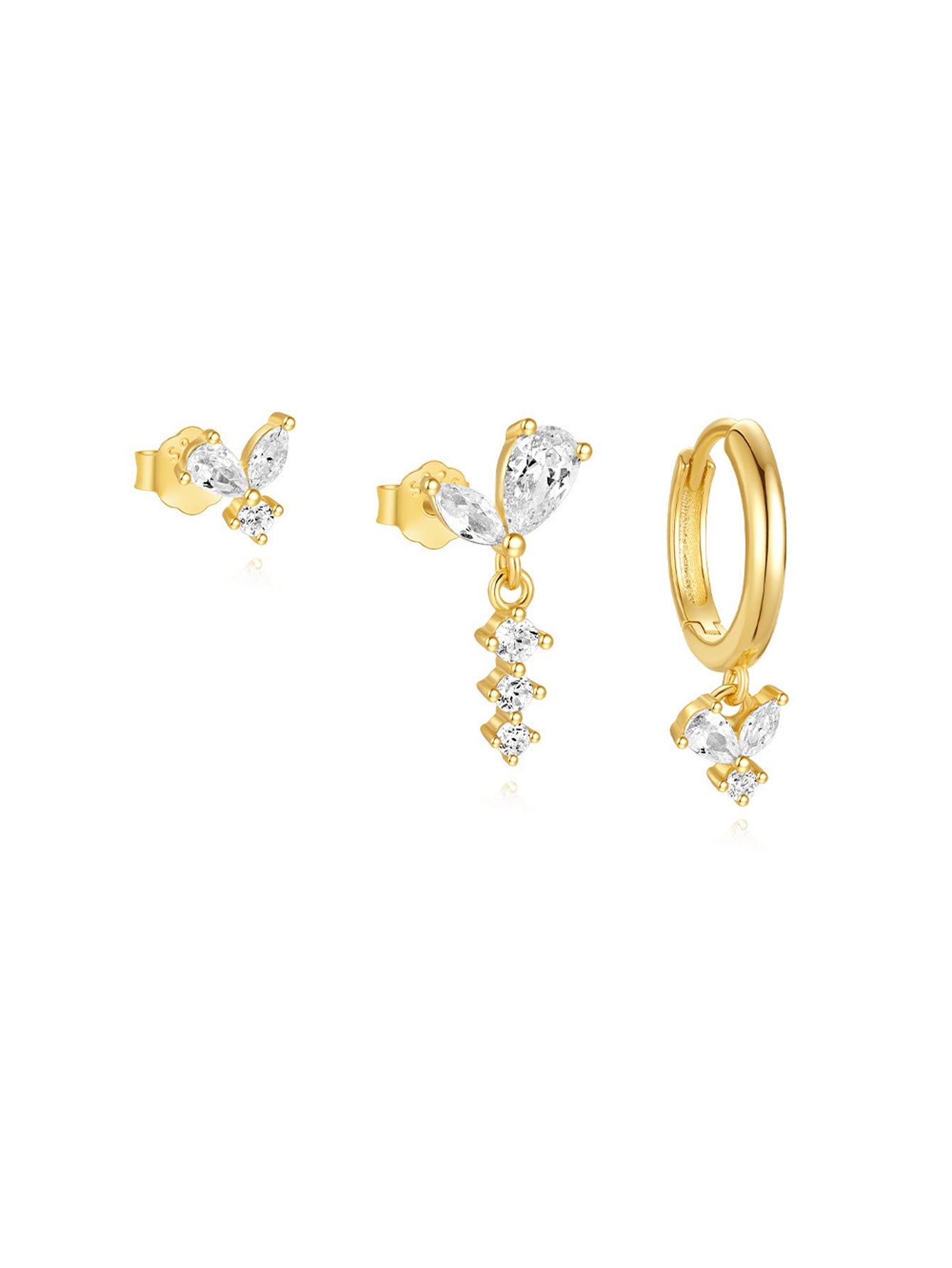 925 Sterling Silver Butterfly Sparkle 3-Piece Earring Set