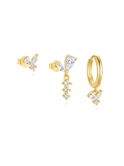 925 Sterling Silver Butterfly Sparkle 3-Piece Earring Set