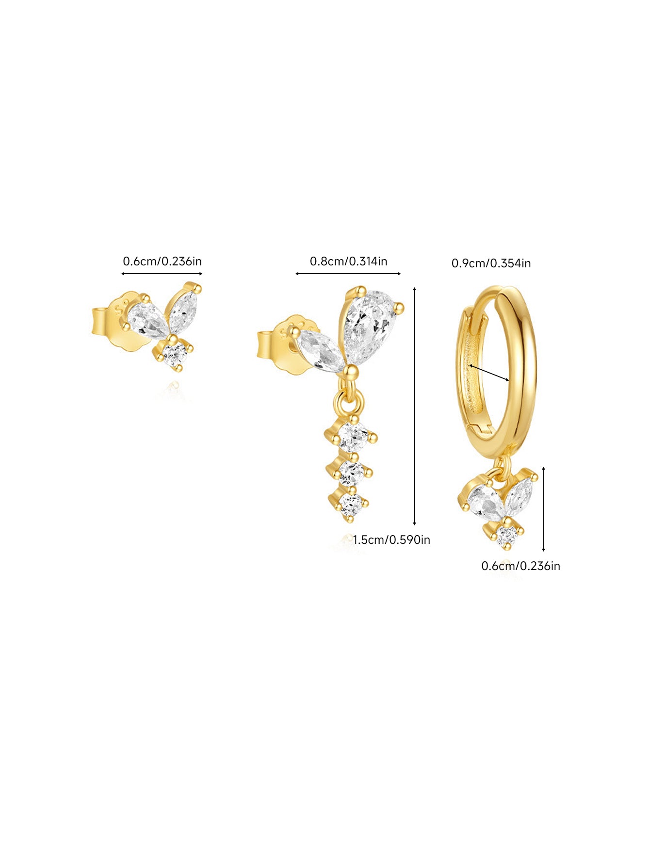 925 Sterling Silver Butterfly Sparkle 3-Piece Earring Set