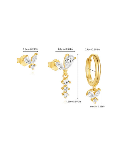 925 Sterling Silver Butterfly Sparkle 3-Piece Earring Set