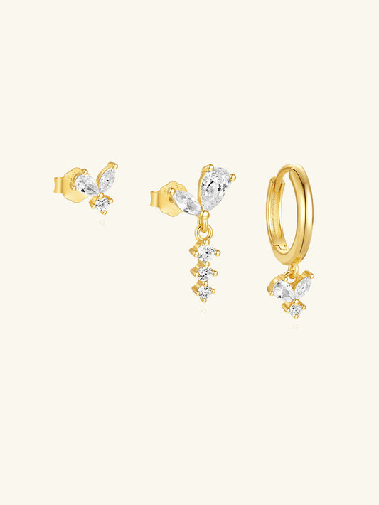 925 Sterling Silver Butterfly Sparkle 3-Piece Earring Set