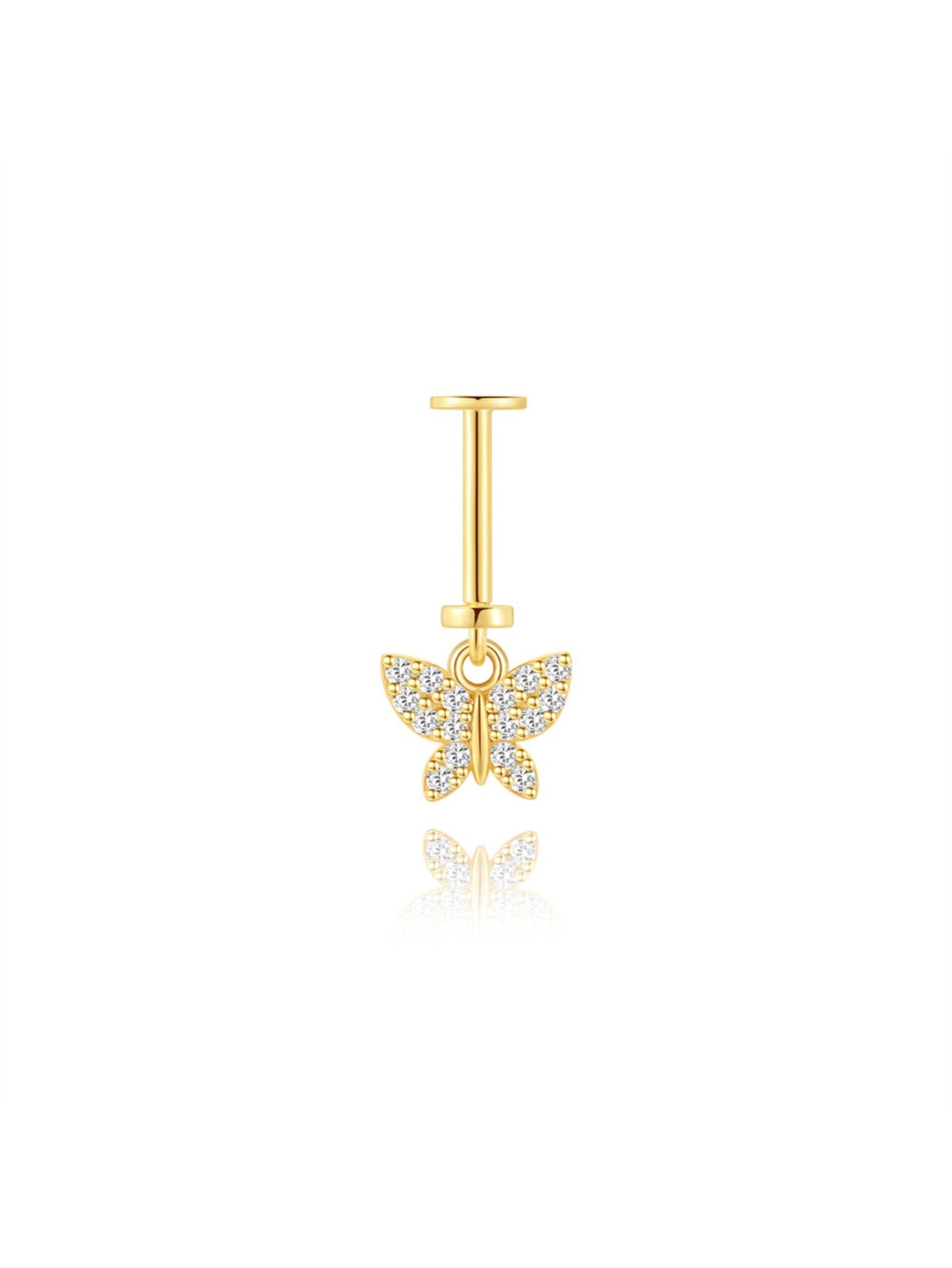 925 Sterling Silver CZ Butterfly Two-Way Wearable Vertical Helix Earring