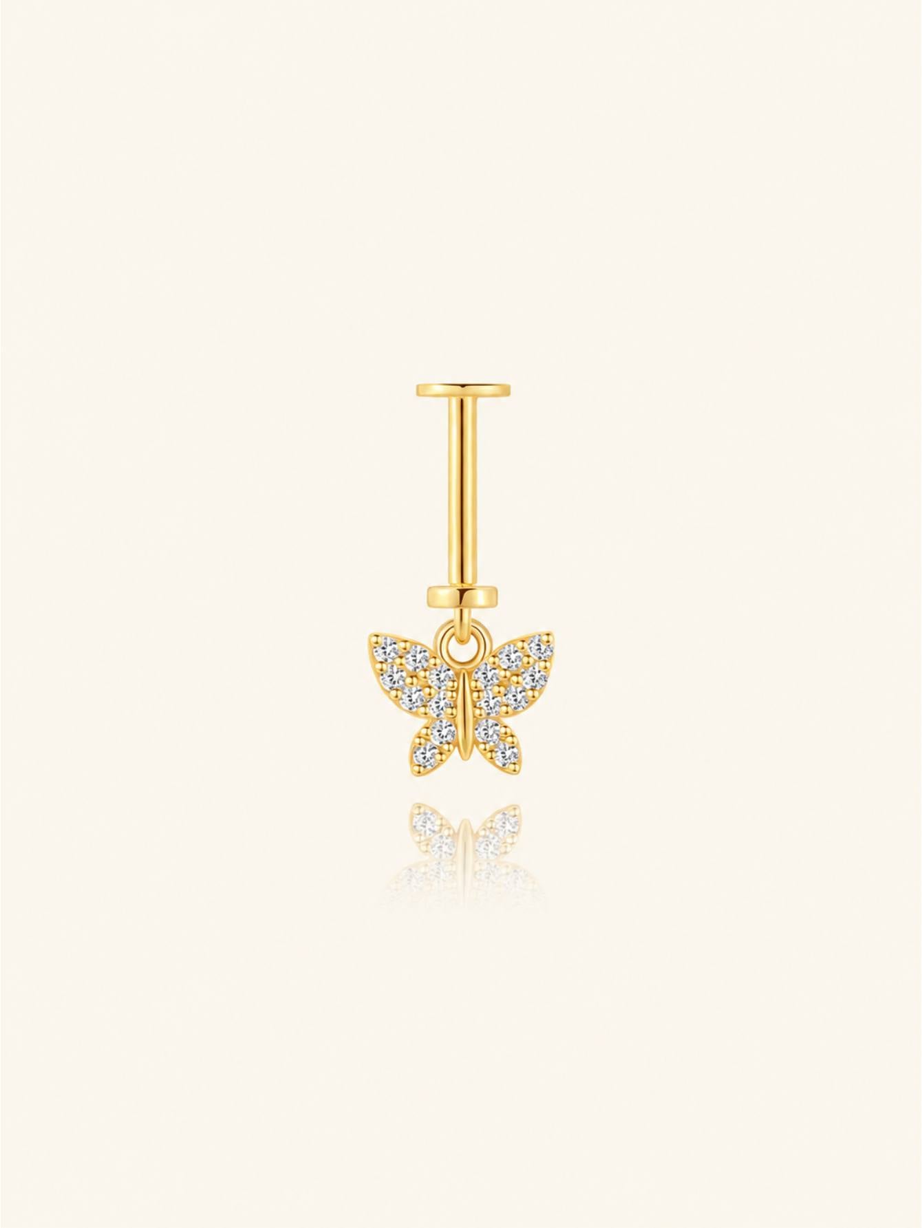 925 Sterling Silver CZ Butterfly Two-Way Wearable Vertical Helix Earring