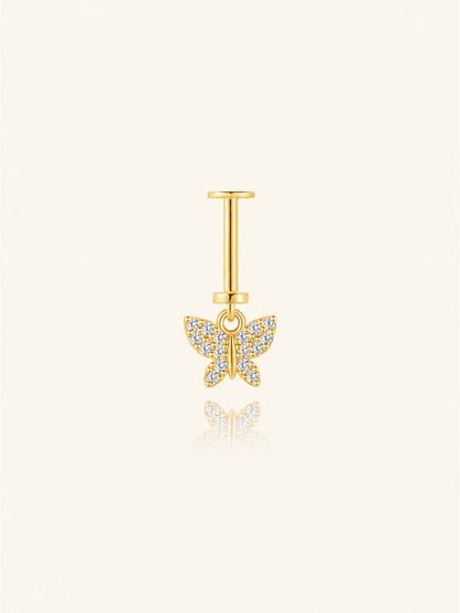 925 Sterling Silver CZ Butterfly Two-Way Wearable Vertical Helix Earring