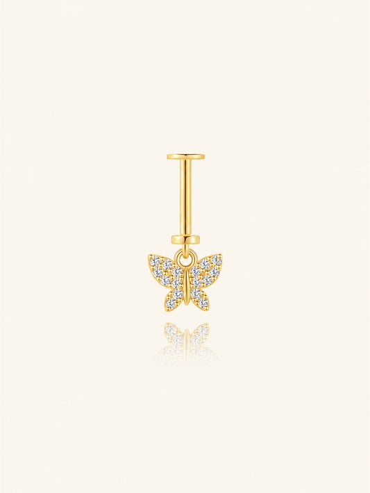 925 Sterling Silver CZ Butterfly Two-Way Wearable Vertical Helix Earring