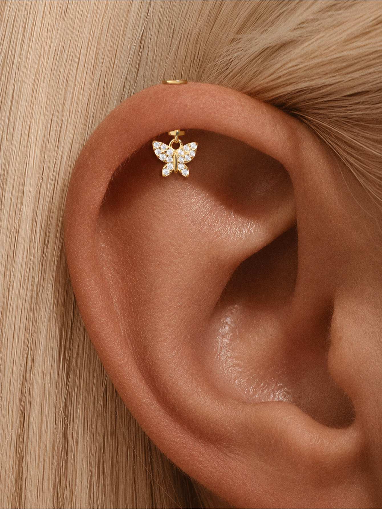 925 Sterling Silver CZ Butterfly Two-Way Wearable Vertical Helix Earring