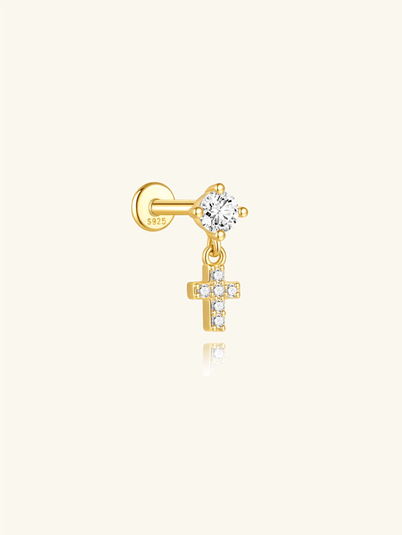 925 Sterling Silver CZ Cross Dangle Flat Back Stud