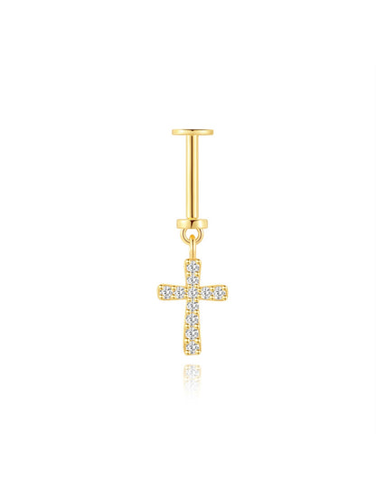 925 Sterling Silver CZ Cross Two-Way Wearable Vertical Helix Earring