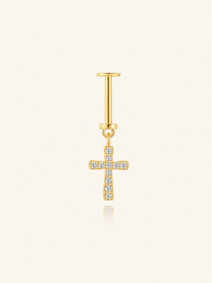 925 Sterling Silver CZ Cross Two-Way Wearable Vertical Helix Earring
