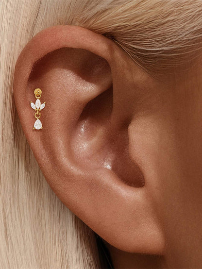 925 Sterling Silver CZ Floral Drop Two-Way Wearable Vertical Helix Earring