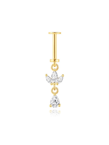 925 Sterling Silver CZ Floral Drop Two-Way Wearable Vertical Helix Earring