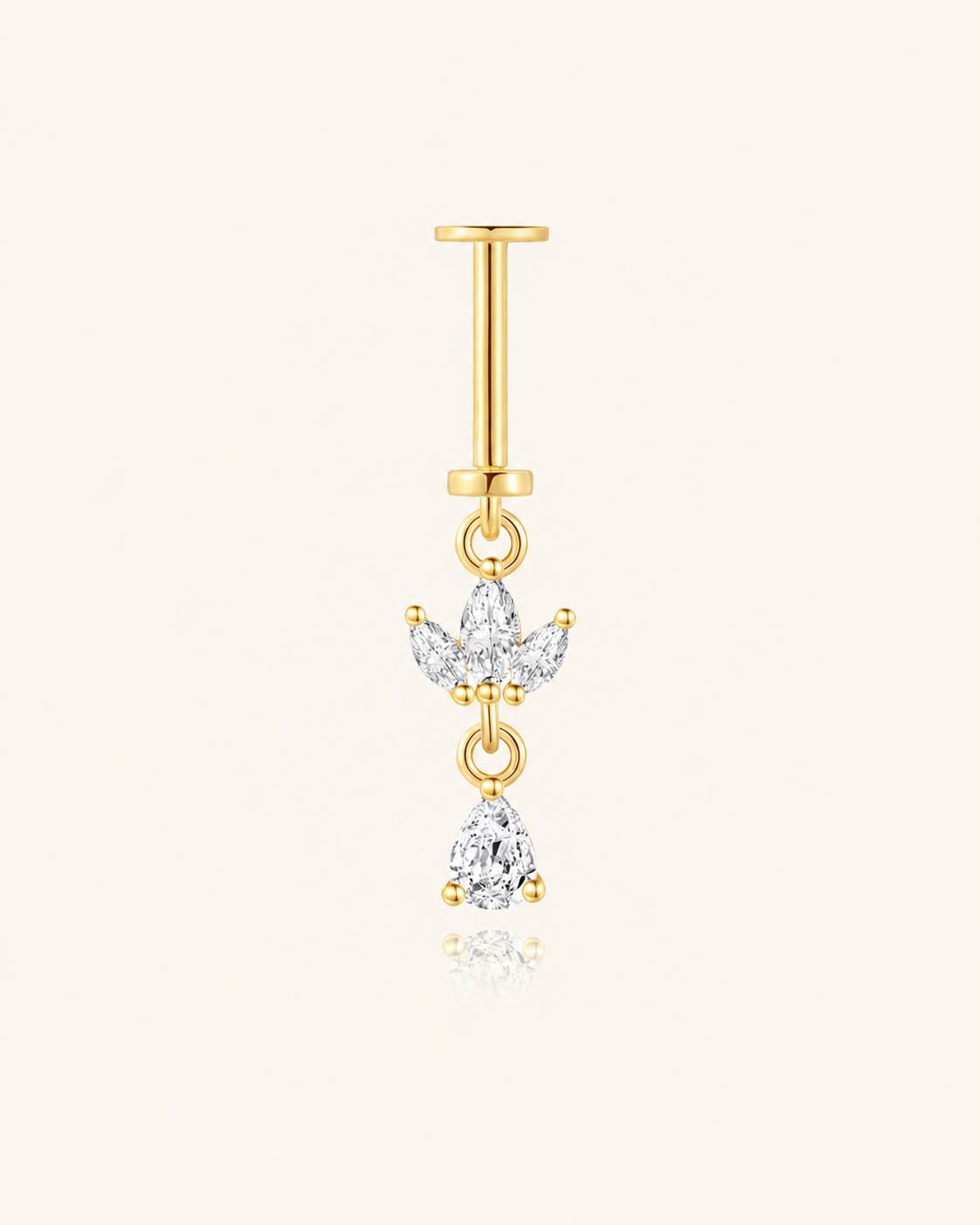925 Sterling Silver CZ Floral Drop Two-Way Wearable Vertical Helix Earring