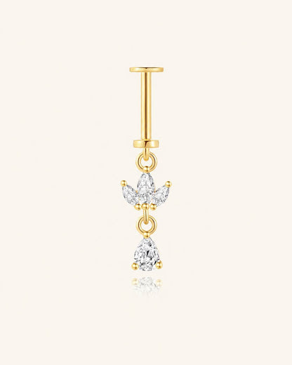 925 Sterling Silver CZ Floral Drop Two-Way Wearable Vertical Helix Earring
