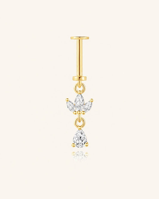 925 Sterling Silver CZ Floral Drop Two-Way Wearable Vertical Helix Earring