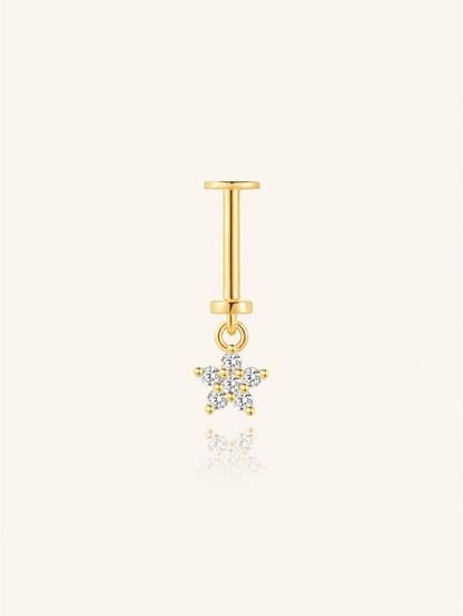 925 Sterling Silver CZ Flower Two-Way Wearable Vertical Helix Earring
