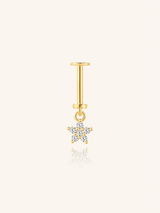 925 Sterling Silver CZ Flower Two-Way Wearable Vertical Helix Earring