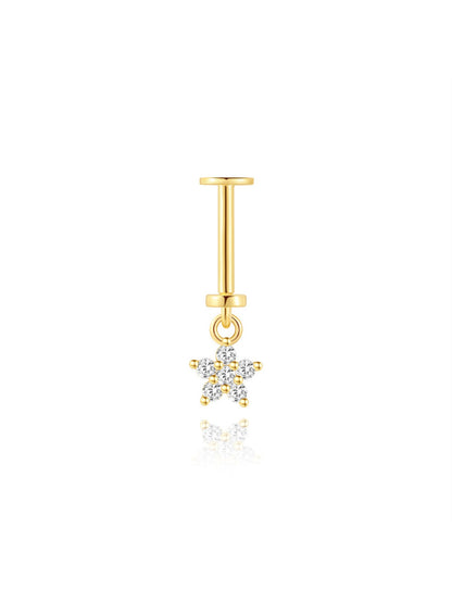 925 Sterling Silver CZ Flower Two-Way Wearable Vertical Helix Earring