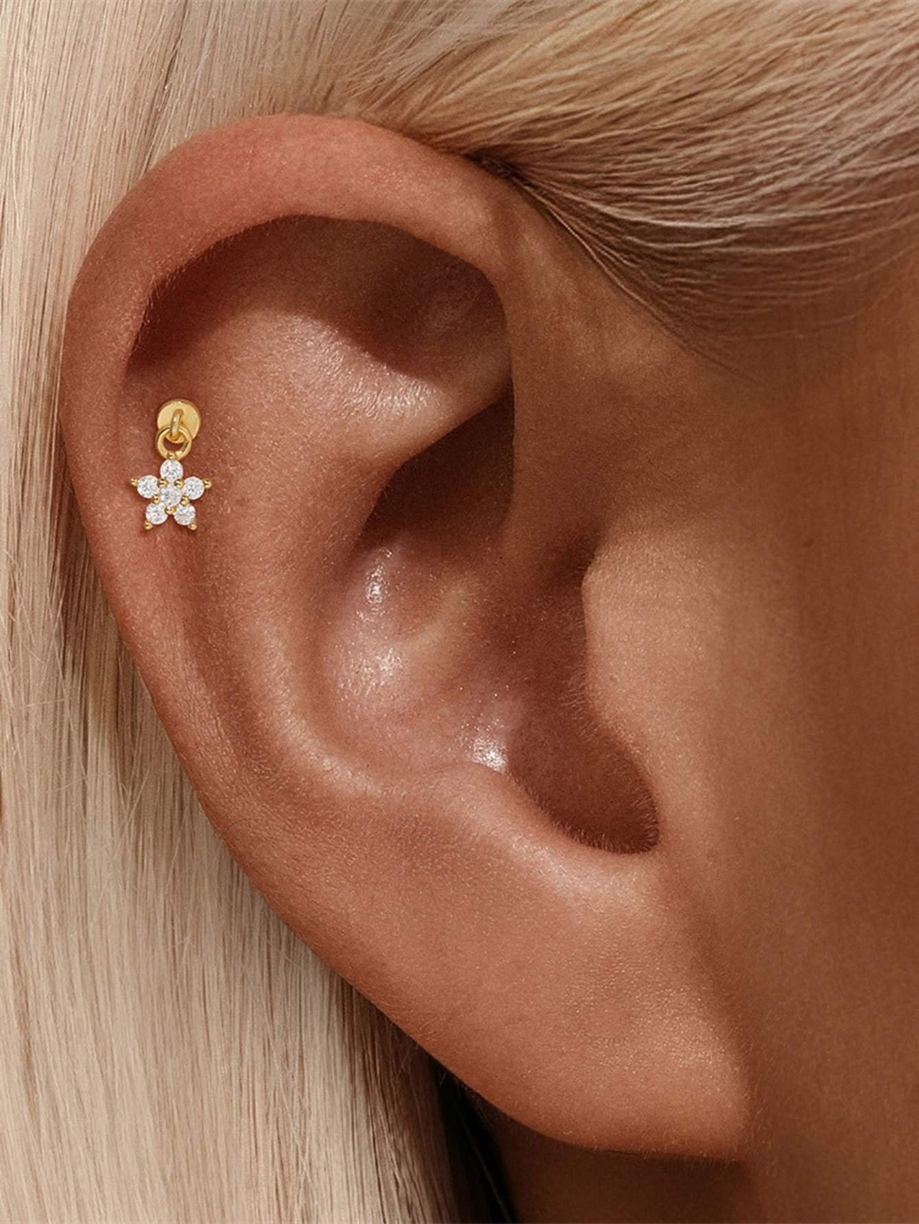 925 Sterling Silver CZ Flower Two-Way Wearable Vertical Helix Earring