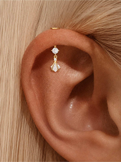 925 Sterling Silver CZ Geometric Drop Two-Way Wearable Vertical Helix Earring