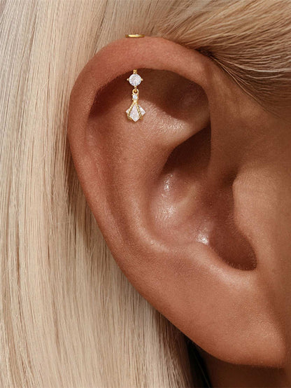 925 Sterling Silver CZ Geometric Drop Two-Way Wearable Vertical Helix Earring