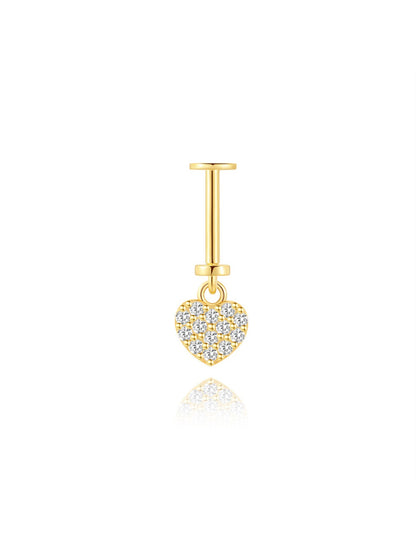 925 Sterling Silver CZ Heart Two-Way Wearable Vertical Helix Earring