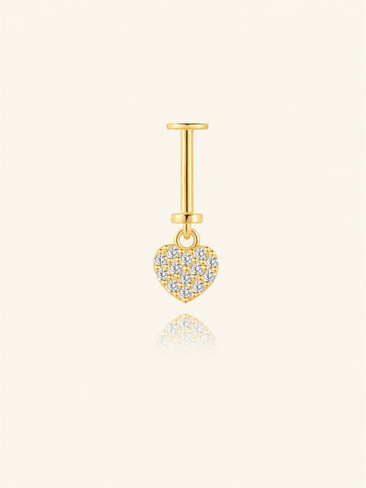925 Sterling Silver CZ Heart Two-Way Wearable Vertical Helix Earring