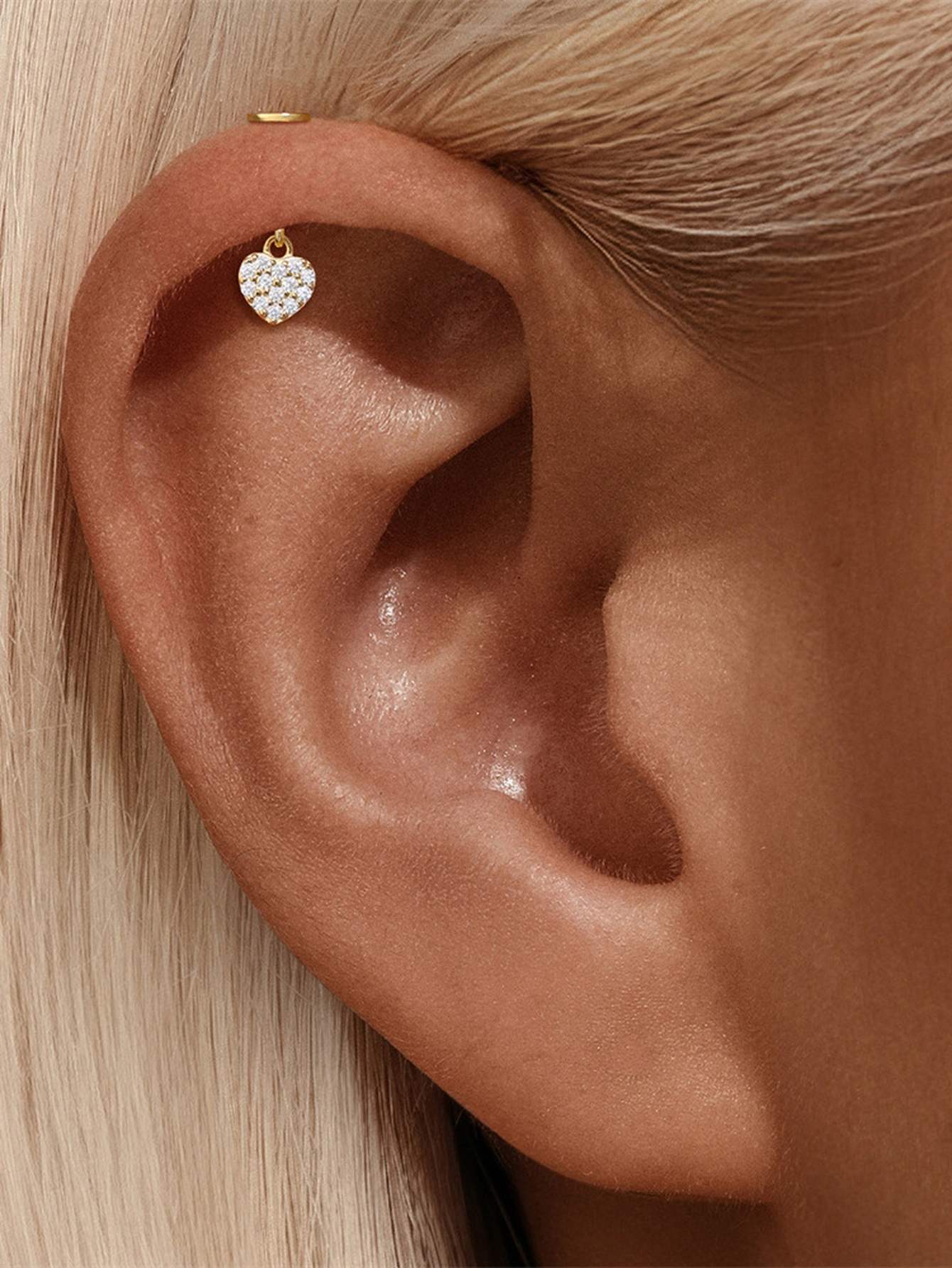 925 Sterling Silver CZ Heart Two-Way Wearable Vertical Helix Earring