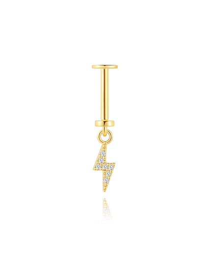 925 Sterling Silver CZ Lightning Bolt Two-Way Wearable Vertical Helix Earring