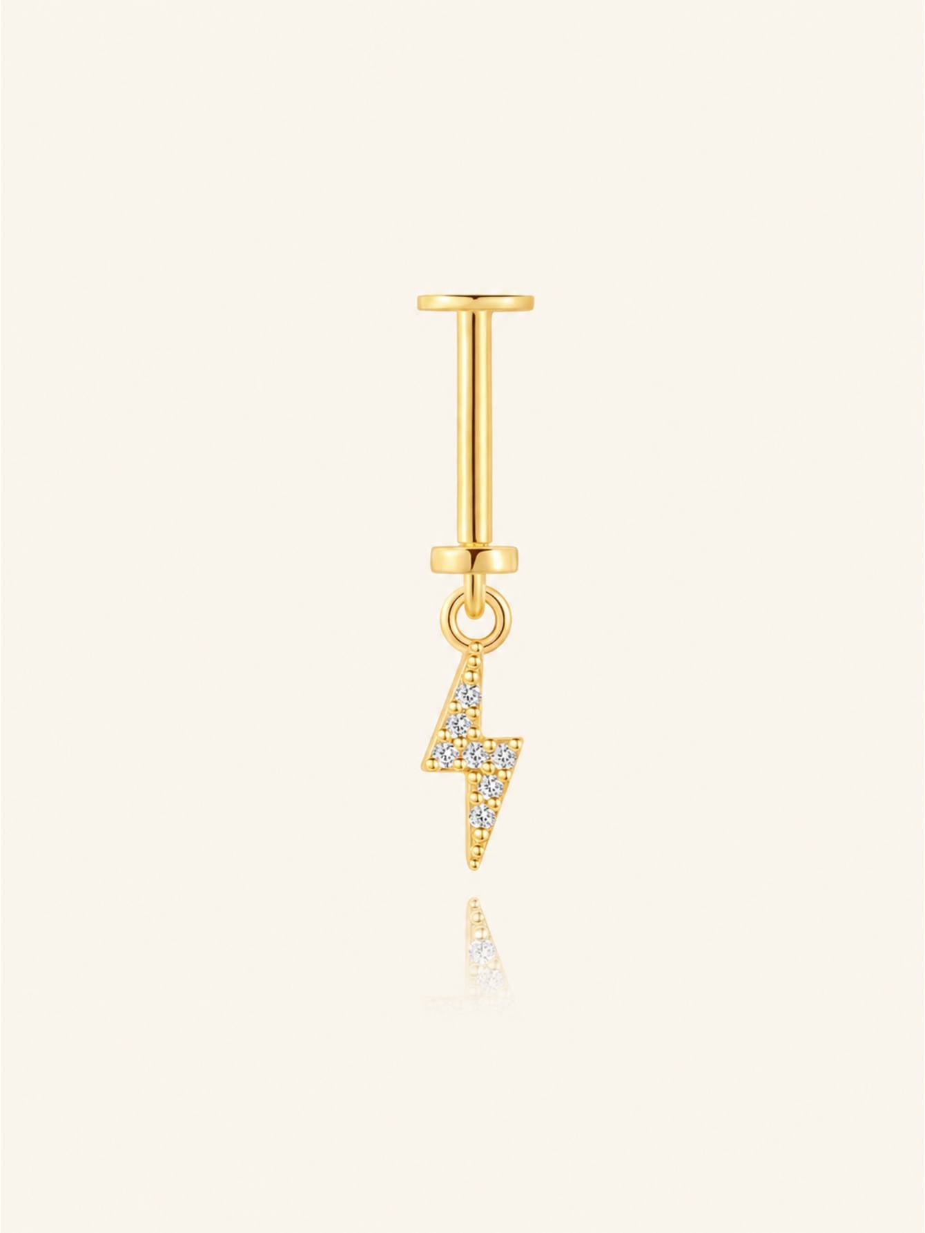 925 Sterling Silver CZ Lightning Bolt Two-Way Wearable Vertical Helix Earring
