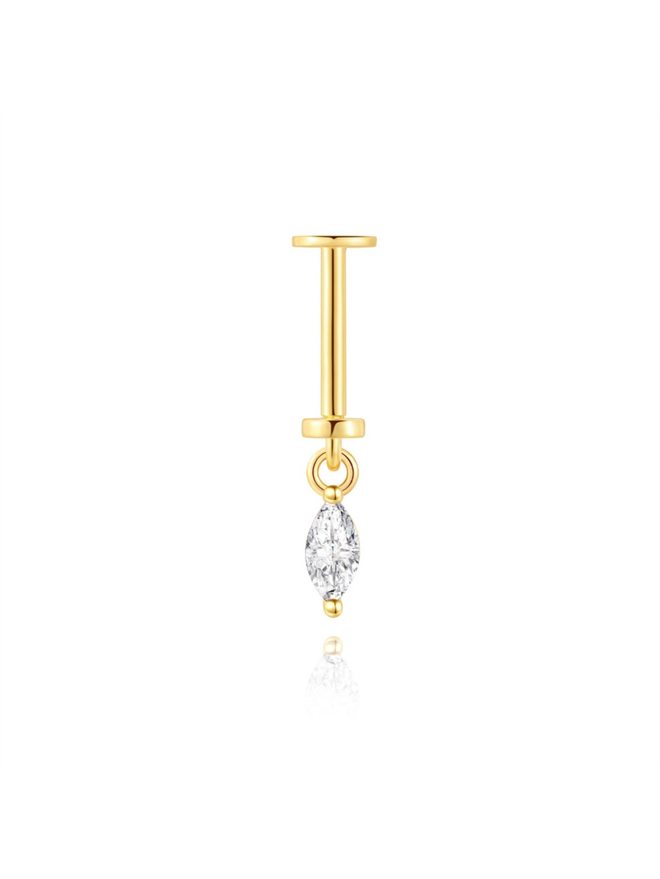 925 Sterling Silver CZ Marquise Two-Way Wearable Vertical Helix Earring