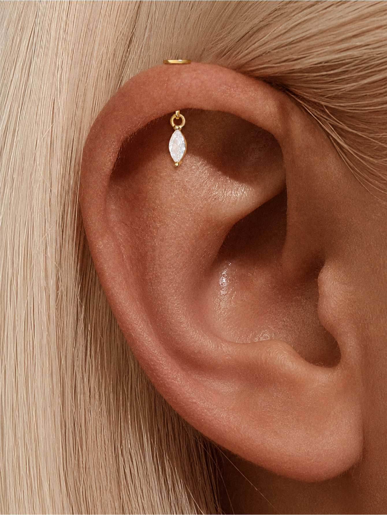 925 Sterling Silver CZ Marquise Two-Way Wearable Vertical Helix Earring