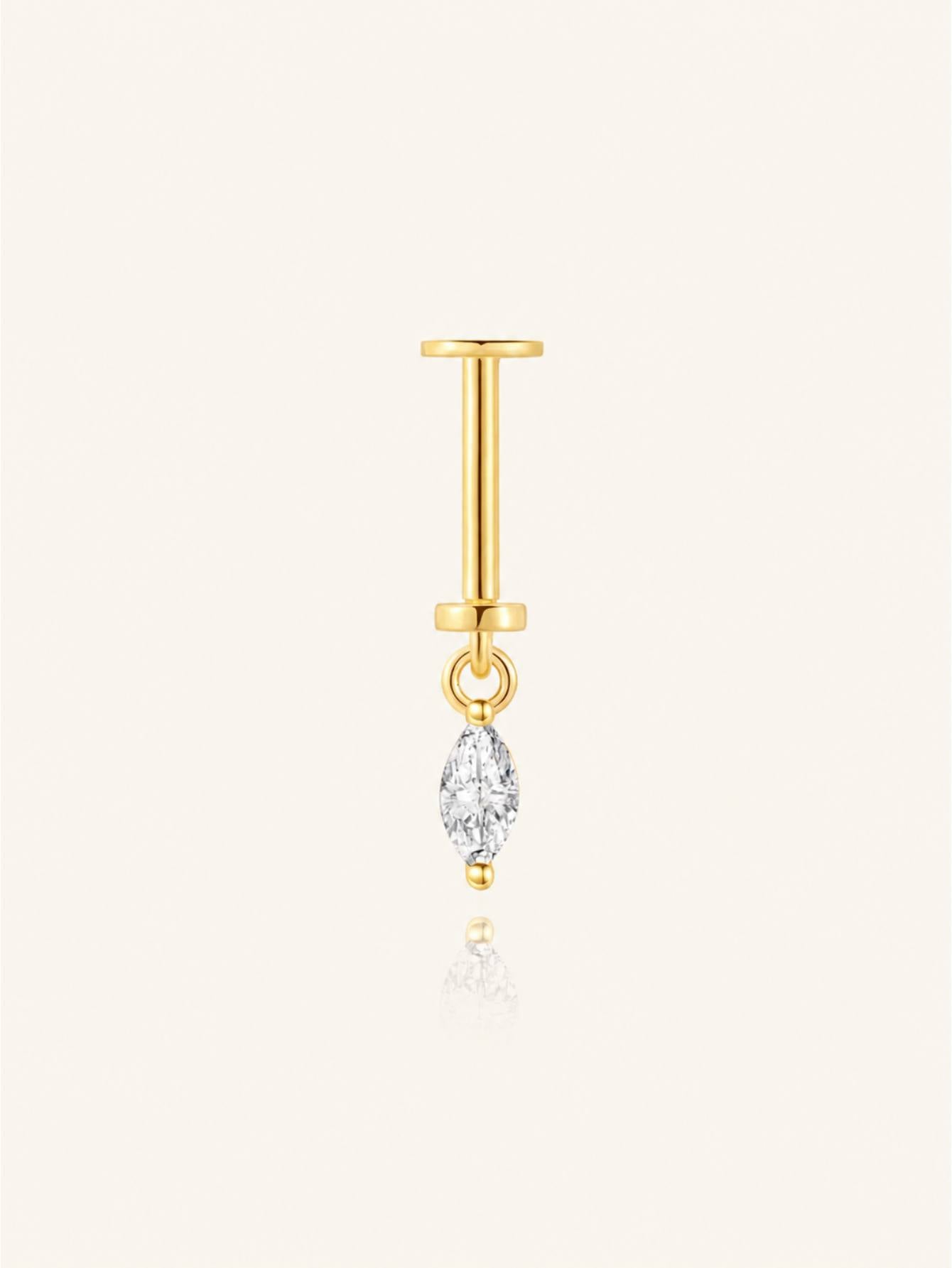 925 Sterling Silver CZ Marquise Two-Way Wearable Vertical Helix Earring