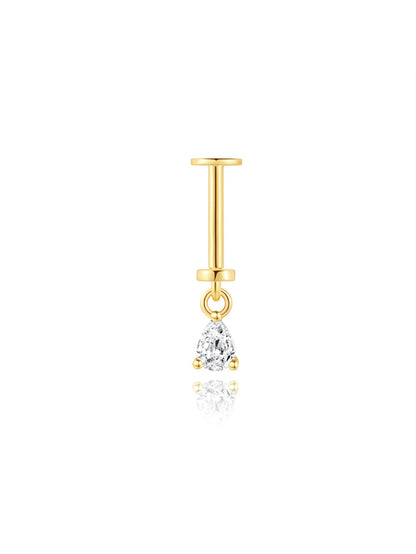 925 Sterling Silver CZ Pear Drop Two-Way Wearable Vertical Helix Earring