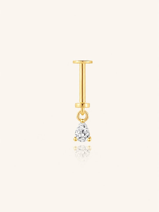 925 Sterling Silver CZ Pear Drop Two-Way Wearable Vertical Helix Earring