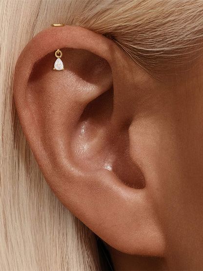 925 Sterling Silver CZ Pear Drop Two-Way Wearable Vertical Helix Earring