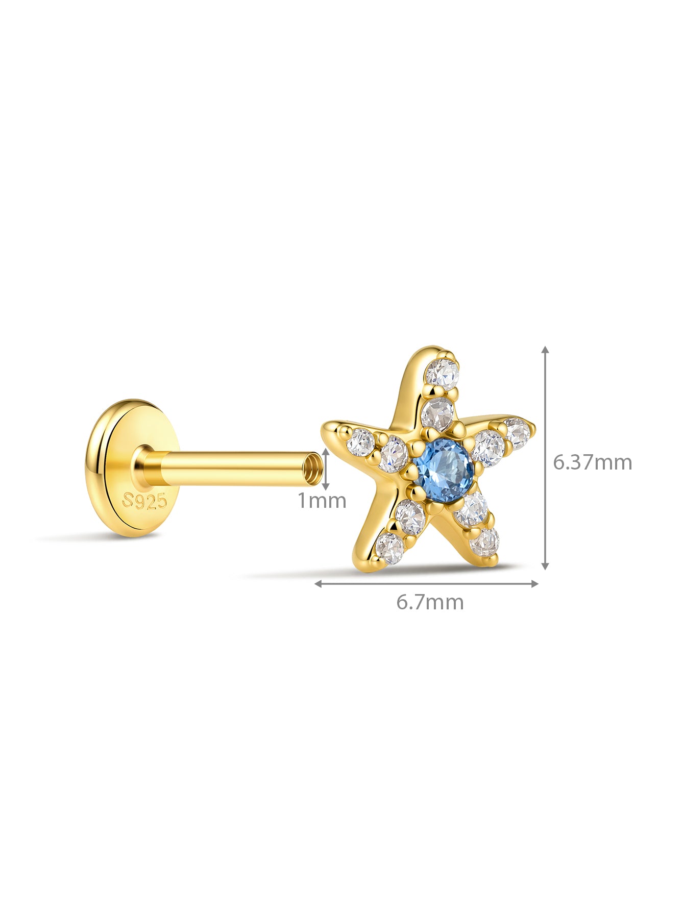 925 Sterling Silver Starfish Flat Back Stud