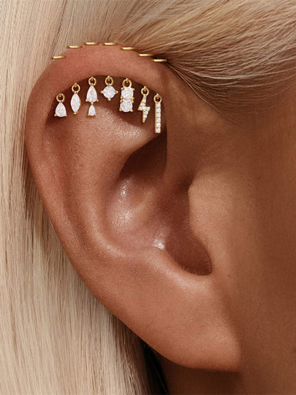 925 Sterling Silver CZ Marquise Two-Way Wearable Vertical Helix Earring