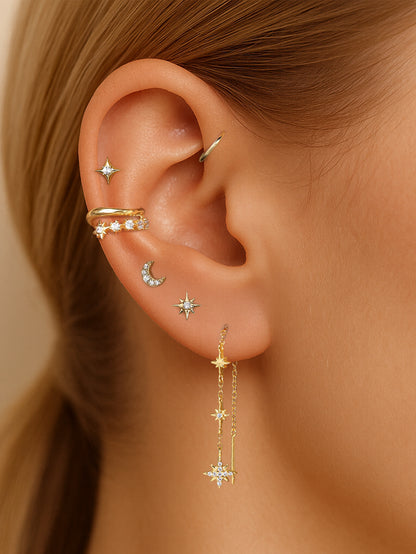 925 Sterling Silver Celestial Star CZ Ear Cuff