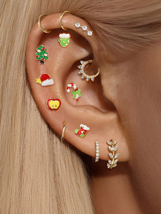 925 Sterling Silver Christmas Tree Hat Stocking Screw Piercing Studs Series