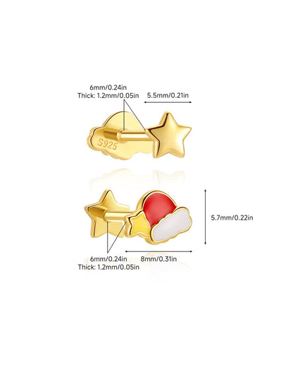 925 Sterling Silver Christmas Tree Hat Stocking Screw Piercing Studs Series