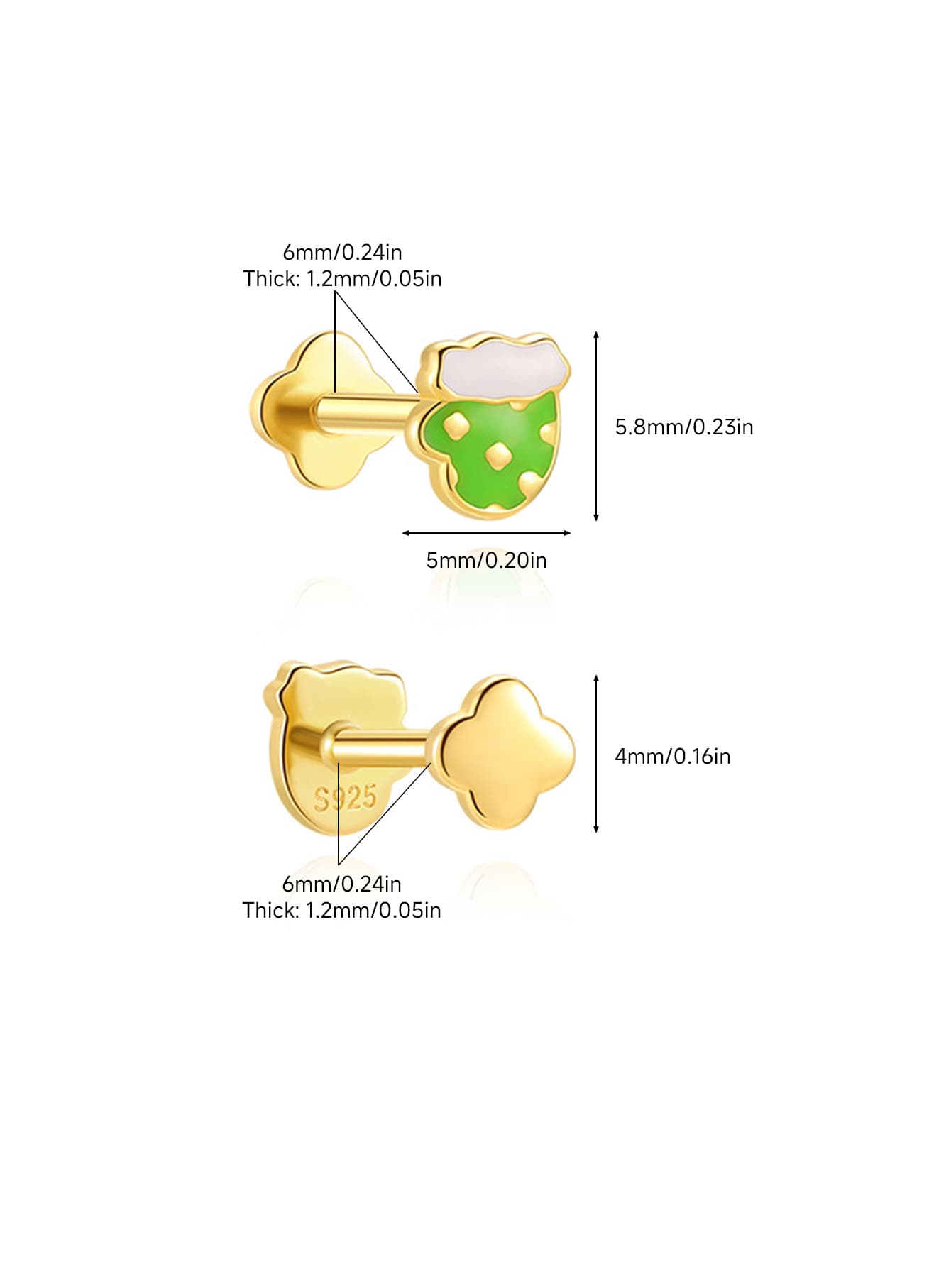 925 Sterling Silver Christmas Tree Hat Stocking Screw Piercing Studs Series