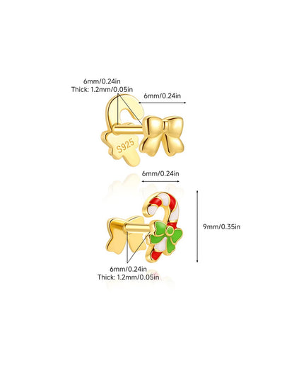 925 Sterling Silver Christmas Tree Hat Stocking Screw Piercing Studs Series